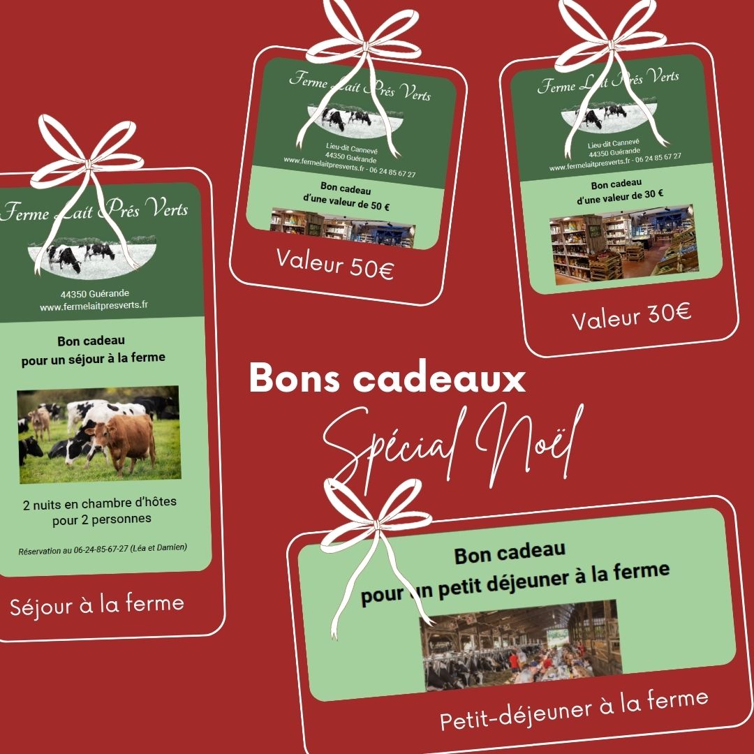 bons cadeaux de noel de la Ferme Lait Prés Verts à Guérande