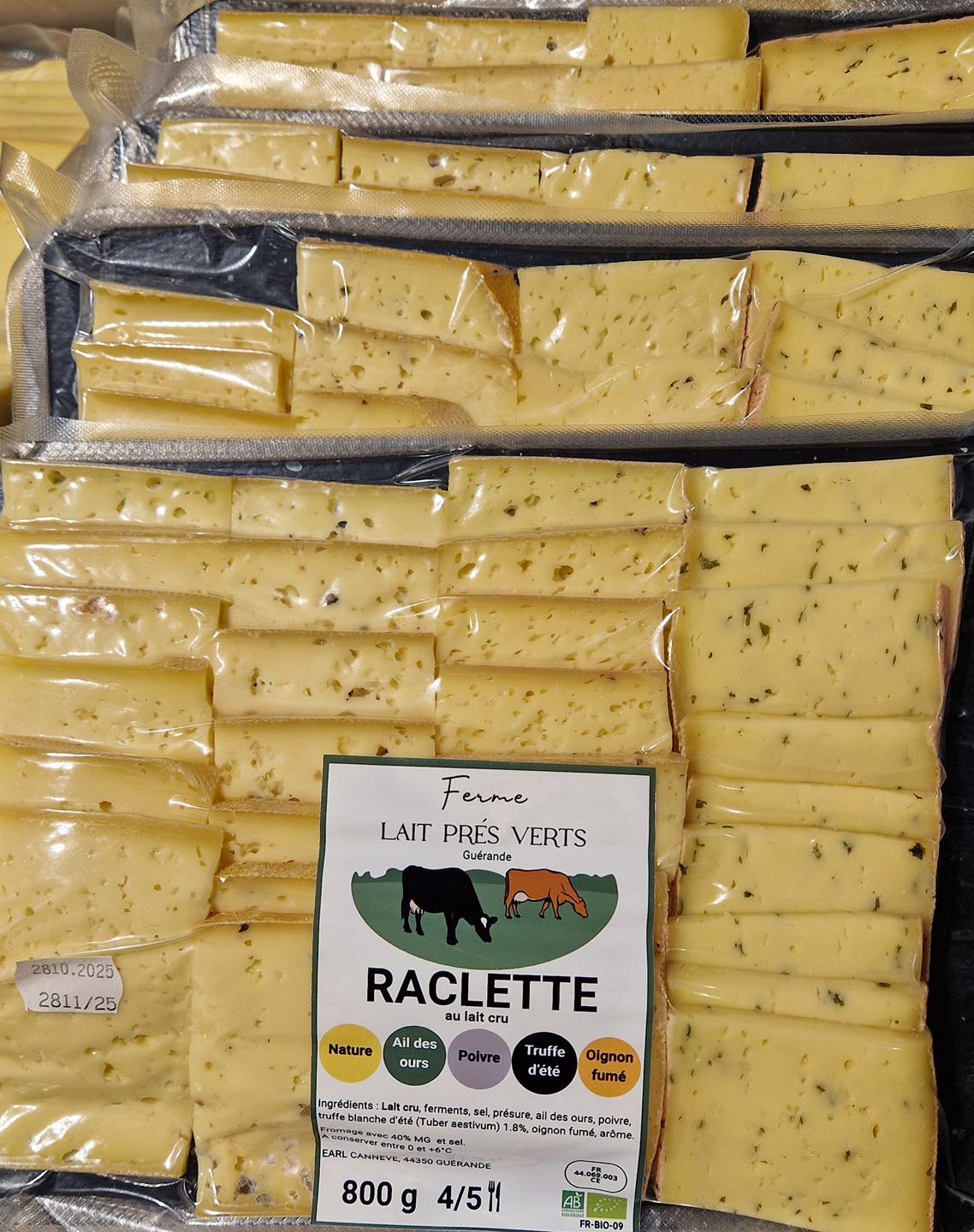 Planche de raclette sous vide de la ferme